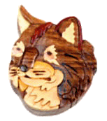 Multi-color wood Intarsia Bobcat Head Puzzle Box hand made